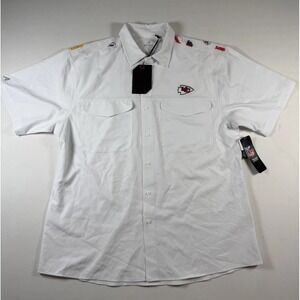 Kansas City Chiefs Mens Button Up Short Sleeve Shirt Large White NFL UPF 50 NWT